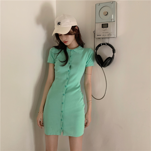 Real price ~ sweet and salty polo collar dress women's summer knitting skirt