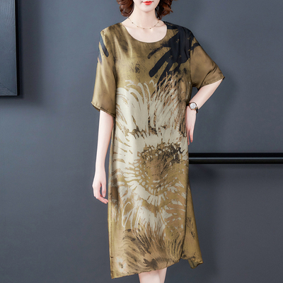 Chinese mother summer dress new size wide lady chiffon skirt ice silk Chinese and old women's dress