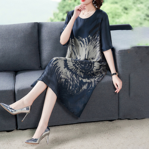 Chinese mother summer dress new size wide lady chiffon skirt ice silk Chinese and old women's dress