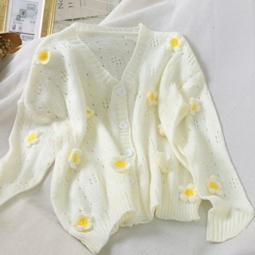 New net red heavy industry three dimensional flower sweater knitted cardigan loose Korean sunscreen coat