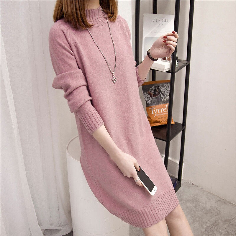 Semi-high-collar sweater women's autumn and winter loose Korean version Pullover mid-long bottom sweater autumn wear new style knitted sweater trend