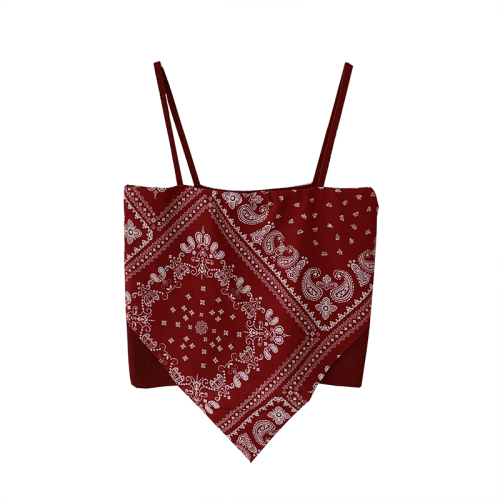 Spice girl's design: Cashew flower silk scarf, net red, waistcoat, small sling, bra top