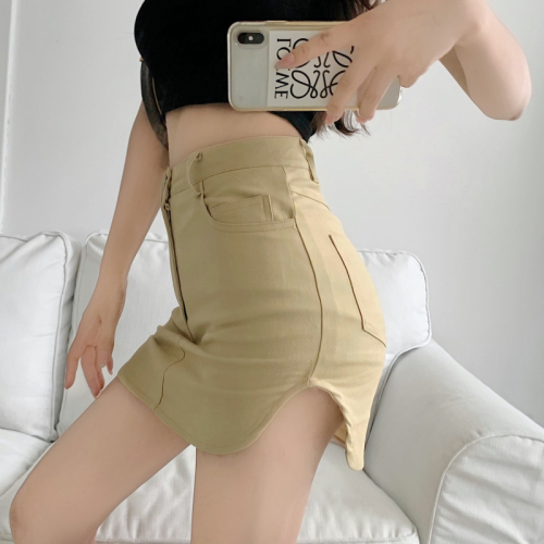 Real shot real price small U-shaped hem bag hip anti light denim skirt