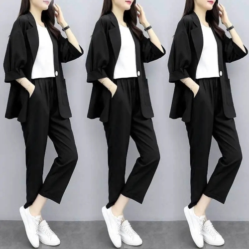 New small suit coat large size Korean loose and slim casual suit two piece suit for women