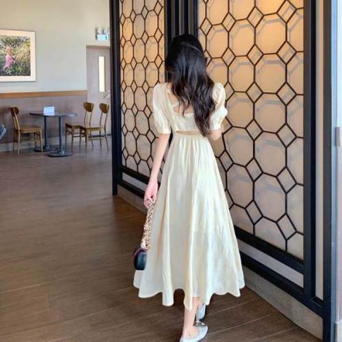 French Platycodon grandiflorum first love sweet little girl Xinji skirt bubble sleeve backless  new dress women's summer dress