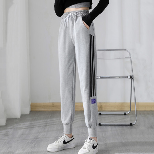 Real shot new casual pants sportswear women's striped loose legged pants