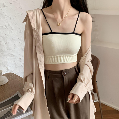 Real price wear outside and inside with small sling color contrast vest with chest cushion short bra bottom coat