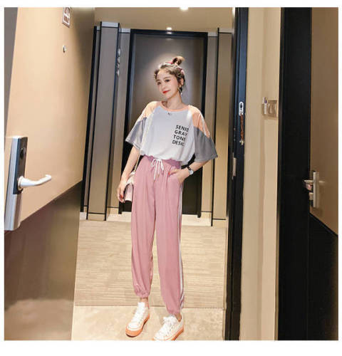 Leisure fashion suit women's two-piece suit age reduction leisure sports fairy net red relaxed summer style