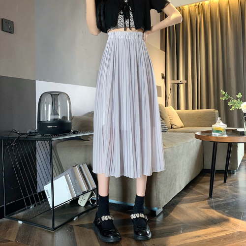 Real price ~ Pleated Chiffon Skirt women's 2021 summer swing medium length versatile A-line elastic waist skirt