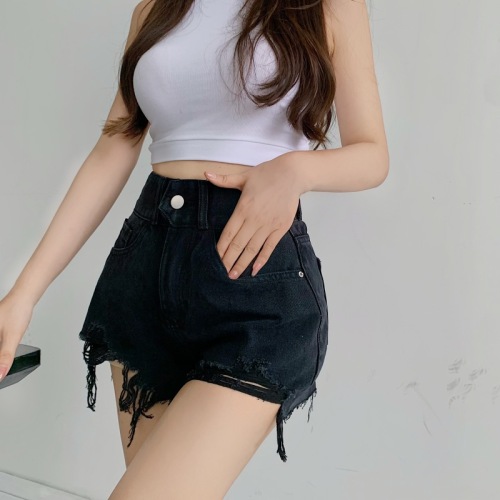 Real shot real price summer ins net red foreign style fashion hole jeans sexy high waist show thin shorts