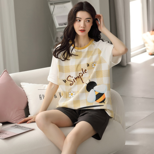 Real pajamas summer combed cotton double short cute can wear casual home clothes