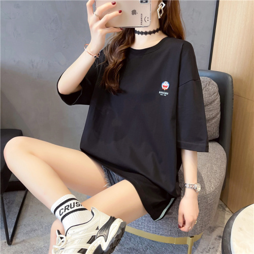 Real shot cotton net red same short sleeve t-shirt female Chardonnay a dream round neck middle long student top large women's dress