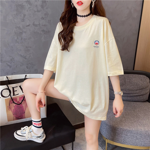 Real shot cotton net red same short sleeve t-shirt female Chardonnay a dream round neck middle long student top large women's dress