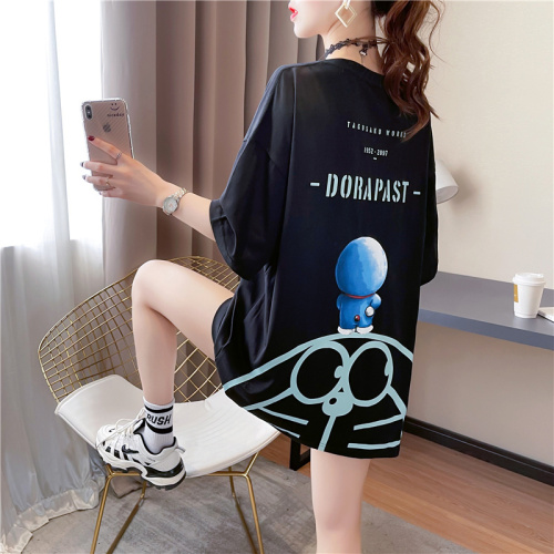 Real shot cotton net red same short sleeve t-shirt female Chardonnay a dream round neck middle long student top large women's dress
