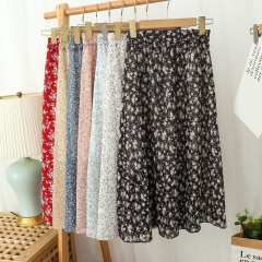 Floral skirt summer women's vertical half length Chiffon high waist A-line skirt