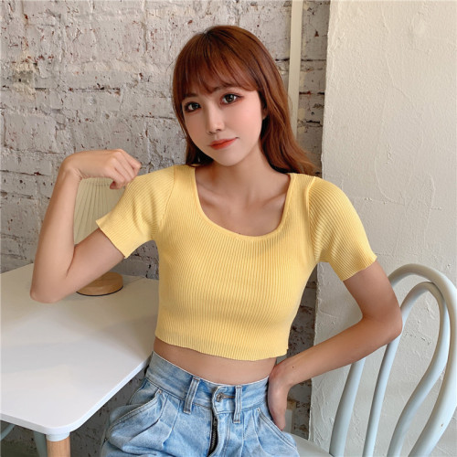 Real shot slim basic spice girl short sleeve T-shirt with collarbone