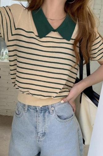 Real price Korean thin knitwear loose and versatile striped top