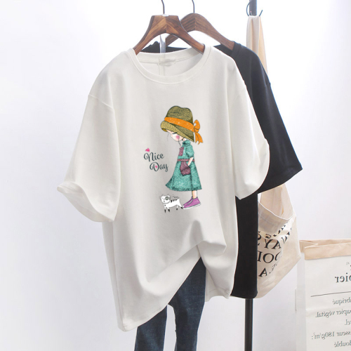 Cotton summer lovers short sleeve T-shirt women loose Korean student top