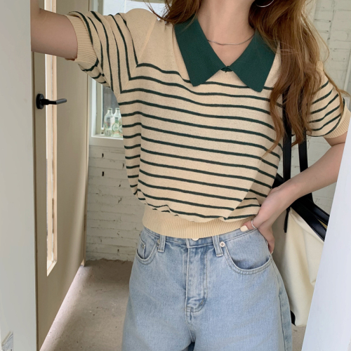 Real price Korean thin knitwear loose and versatile striped top