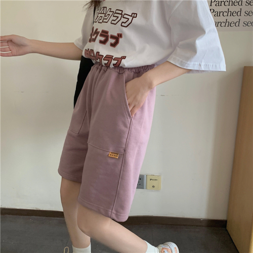 Real shot 50 cotton large fish scale shorts women's 2021 summer loose Korean high waist slim wide leg straight tube Pant