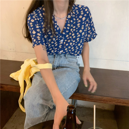 Real price ~ summer Korean loose Floral Shirt Short Sleeve Top