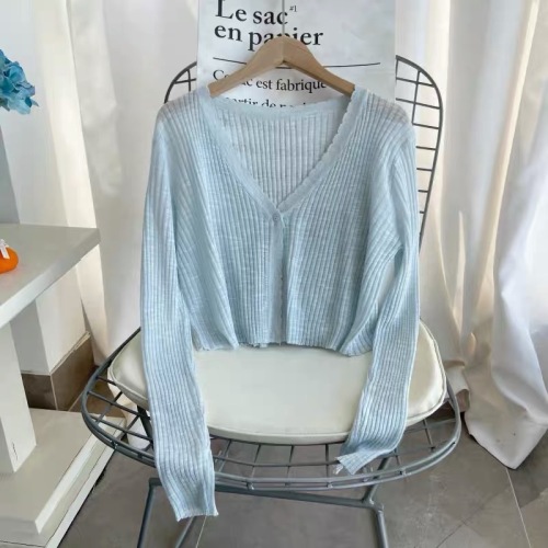 Xiaoxiangfeng knitted cardigan thin women's spring and autumn ice loose with sunscreen coat summer short top long sleeve