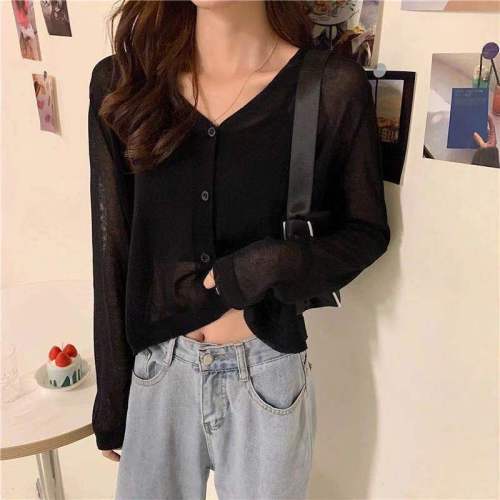 New style with thin air conditioning shirt summer Korean sunscreen shirt long sleeve V-neck knitted cardigan women's top fashion