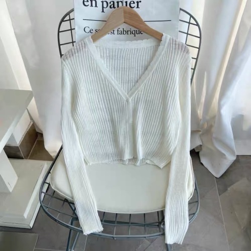 Xiaoxiangfeng knitted cardigan thin women's spring and autumn ice loose with sunscreen coat summer short top long sleeve