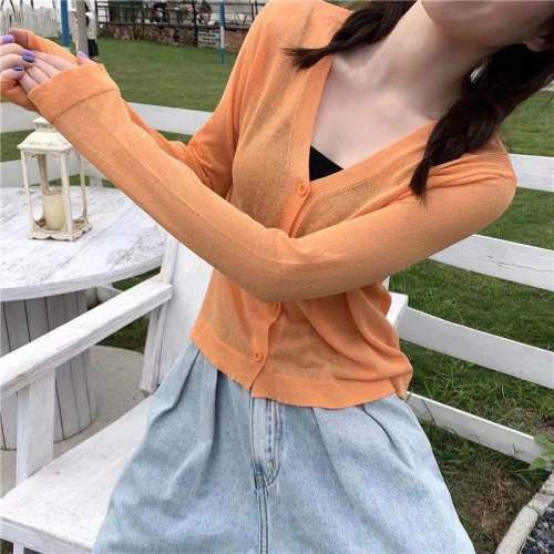 New style with thin air conditioning shirt summer Korean sunscreen shirt long sleeve V-neck knitted cardigan women's top fashion