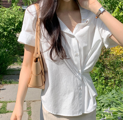 Korean polo collar simple solid color short sleeve shirt