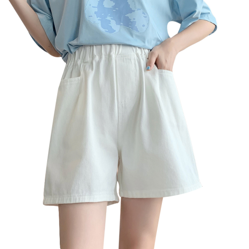 Real shot white denim shorts women's summer new high waist A-line loose wide leg large size apricot thin hot pants