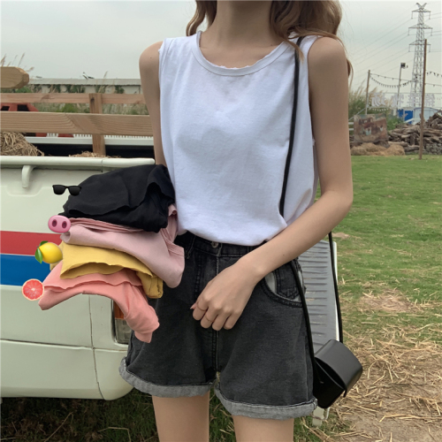 Real price Korean loose and versatile simple solid color sleeveless vest T-shirt for women