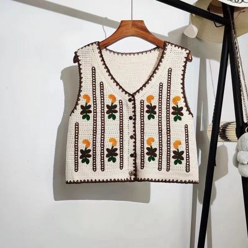 New Korean waistcoat women's Retro Embroidered Crochet T-shirt cantilevered top vest sleeveless coat spring and summer