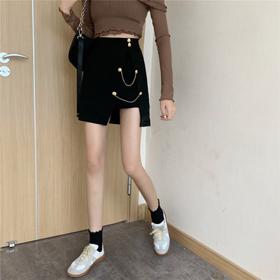 Korean women's pants skirt irregular black thin versatile High Waist Shorts