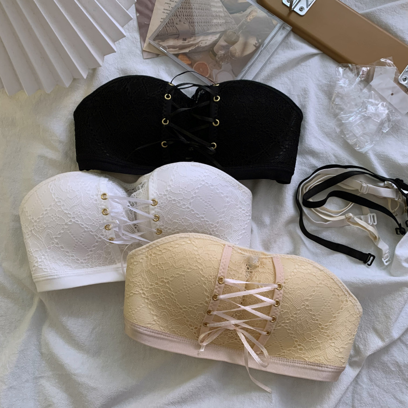 Real auction real price invisible Strapless gathered anti slip upper support bra wrapped without steel ring bra female underwear