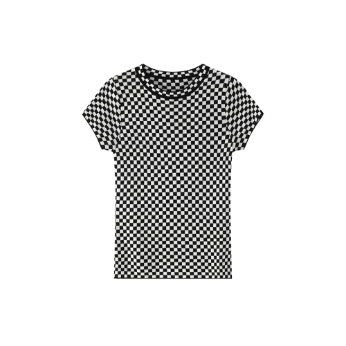 Wxlstudio mosaic Plaid ice silk knitted short sleeve women's summer design niche T-shirt