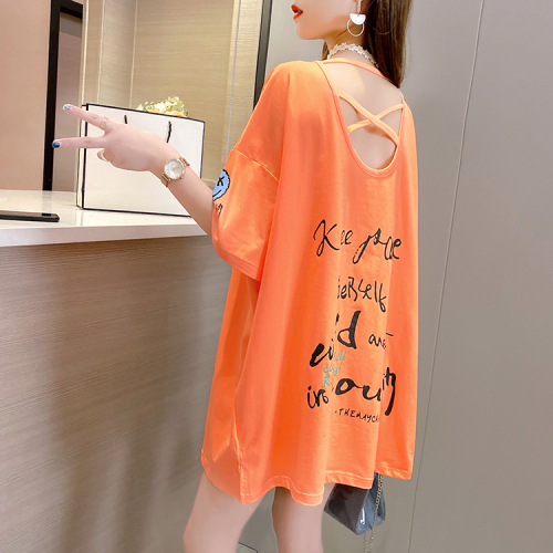 Real shot summer new Korean large women's loose short sleeve T-shirt printed round neck fat mm half sleeve top