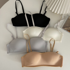 Real price low profile small chest without steel ring gathered bra anti slip bra removable Strapless invisible underwear