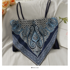 Retro print stitching short belly Pocket Vest women's new slim and navel revealing knitted suspender
