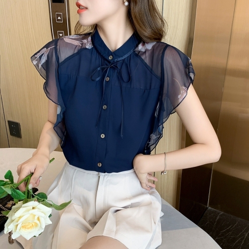 Real super fairy Chiffon Shirt Short Sleeve 2021 summer new Ruffle fashionable foreign style top