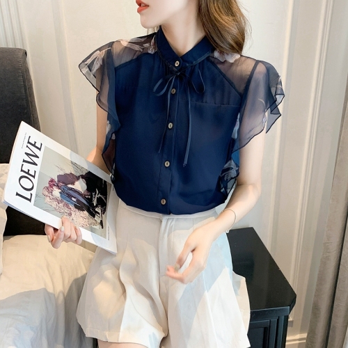 Real super fairy Chiffon Shirt Short Sleeve 2021 summer new Ruffle fashionable foreign style top