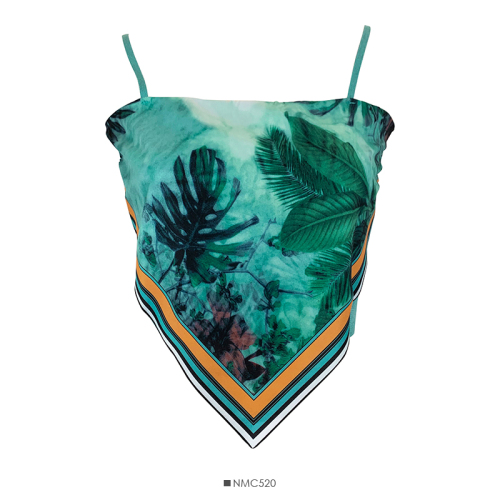 Retro print stitching short belly Pocket Vest women's new slim and navel revealing knitted suspender