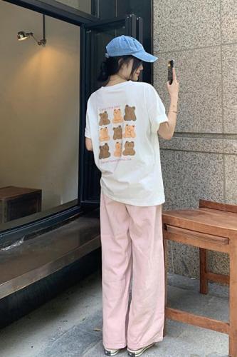 Real price ~ 2021 summer new Korean fashion loose short bear print round neck short sleeve T-shirt
