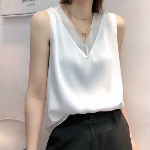 Summer casual women's collar, Korean new interior design, few solid color vest sling