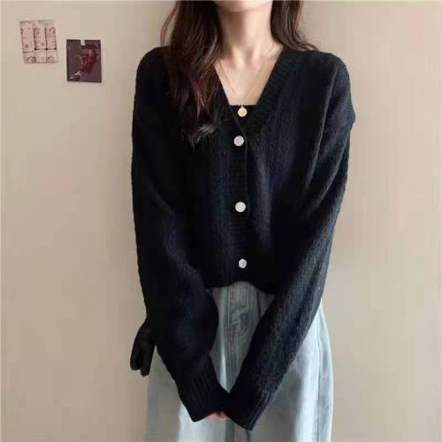 Spicy girl gentle sweater women's spring and autumn new top short knitted cardigan coat spring sling two piece set