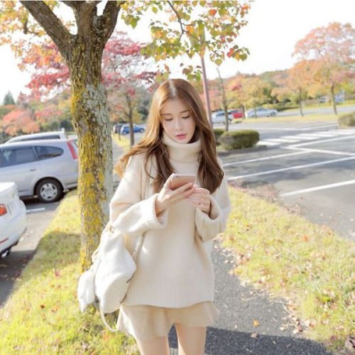 Thickening Long South Korea East Gate Fall and Winter 2008 Lazy Yellow Thickening Long Sleeve Middle and Long High Neck Sweater