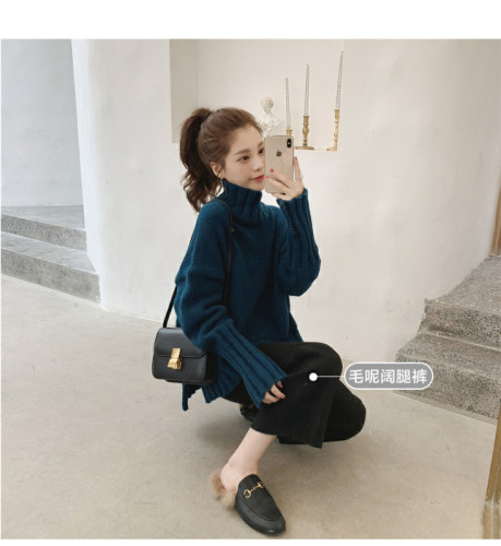 Autumn winter 2020 new Korean split high collar Pullover red net red sweater women's lazy wind loose knit top