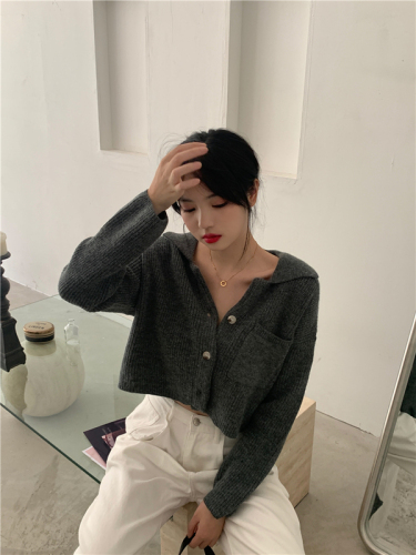 Hong Kong Style Coffee soft waxy knitted sweater, cardigan coat, spring new women's jacket