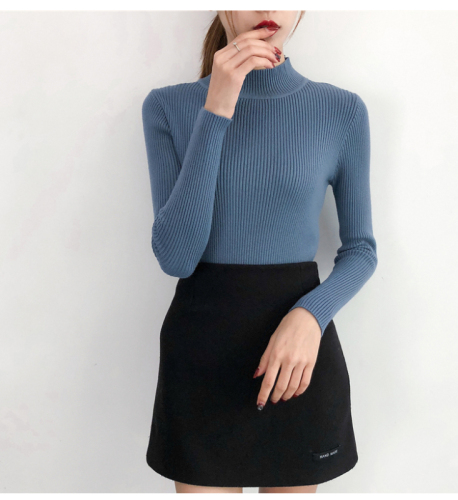 Half turtleneck sweater bottom shirt slim knit girl student autumn winter new style with long sleeve top