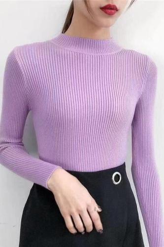 Half turtleneck sweater bottom shirt slim knit girl student autumn winter new style with long sleeve top